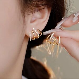 NEW Modernist 18K Gold Plated Pave Crystal Earrings